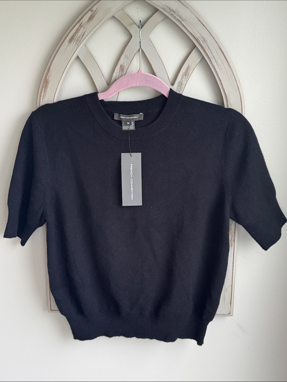 French Connection Black brushed Short Sleeve Knit Sweater Jumper size Med NWT